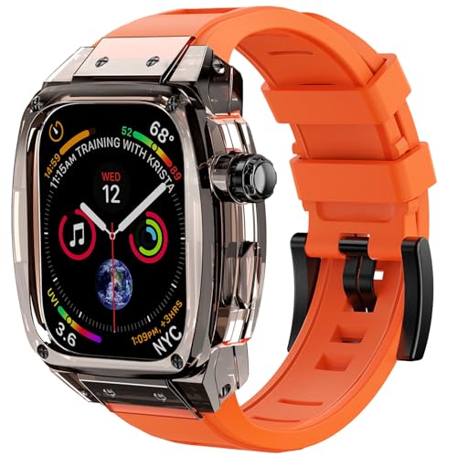 VISOOM Schutzhülle mit Armband Kompatibel mit Apple Watch Armband 45mm, Herren Gummi Silikon Sport mit Bumper Case für iWatch Bands Serie 9/8/7,Schwarz&Orange von VISOOM