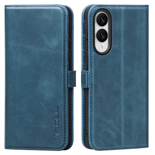 VISOUL Brieftaschen-Schutzhülle für Samsung Galaxy S25 Edge, echtes Leder, magnetisch, mit Kartenhalter, Ständer, Klapphülle, kompatibel mit Samsung S25 Edge (6,7 Zoll), Blau von VISOUL