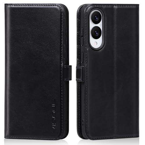VISOUL Brieftaschen-Schutzhülle für Samsung Galaxy S25 Edge, echtes Leder, magnetische Folio-Schutzhülle mit Kartenhalter, Ständer, Klapphülle, kompatibel mit Samsung S25 Edge (6,7 Zoll), Schwarz von VISOUL
