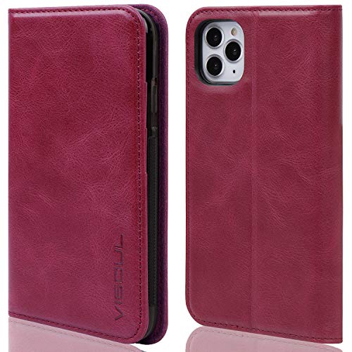 VISOUL ISOUL Schutzhülle für iPhone 11 Pro, Brieftaschen-Design, Standfunktion, Magnetverschluss, RFID-Blockierung, Bargeld und Kartenfächer, echtes Leder, Flip-Cover mit innenschale (5,8 lila) von VISOUL