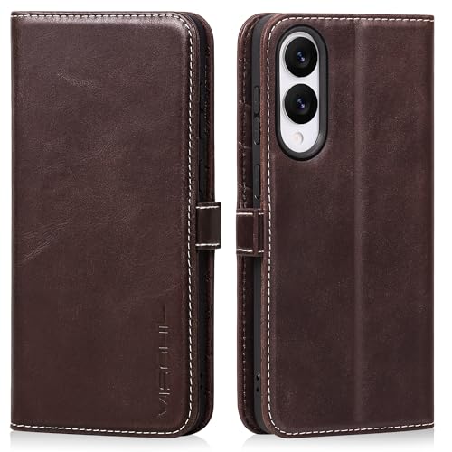 VISOUL Schutzhülle für Samsung Galaxy S25 Edge, echtes Leder, magnetische Folio-Schutzhülle mit Kartenhalter, Ständer, Klapphülle, kompatibel mit Samsung S25 Edge (6,7 Zoll), Kaffeebraun von VISOUL