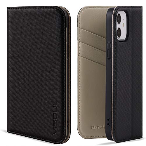 VISOUL iPhone 12 Mini Hülle,Handyhülle iPhone 12 Mini [100% Echtleder] [3 Kartenfächer] [Verdichtes TPU] [Magnet] [Stand], RFID Stoßfeste Schutzhülle Kompatibel für iPhone 12 Mini Grau von VISOUL