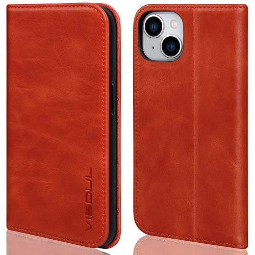 VISOUL iPhone 14 Plus Hülle, Stoßfeste Handyhülle Erstklassiges Rindsleder TPU Schutzhülle Kartenfach Magnetverschluss Standfunktion Lederhülle Rot Braun VISOUL iPhone 14 Plus Hülle, Stoßfeste Handyhülle Erstklassiges Rindsleder TPU Schutzhülle Kartenfach Magnetverschluss Standfunktion Lederhülle Rot Braun von VISOUL