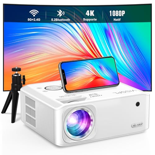 Beamer [Elektrische Keystone 6D/4P] Beamer 4K Heimkino 30000 Lumen, VISSPL Full HD 1080P WiFi Bluetooth Beamer Handy Outdoor, PPT, ±50° Zoom, Projektor kompatibel mit TV-Box/PS5/iOS/Android-Telefon von VISSPL