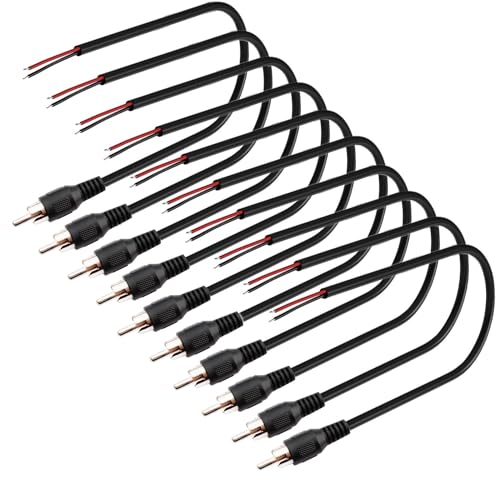 VISSQH 10 Stück Lautsprecherkabel RCA,RCA Stecker Adapter auf blankes Draht offenes Ende Pigtail Audio Video Cinch Kabel für Verstärker Empfänger Lautsprecher(20cm) von VISSQH