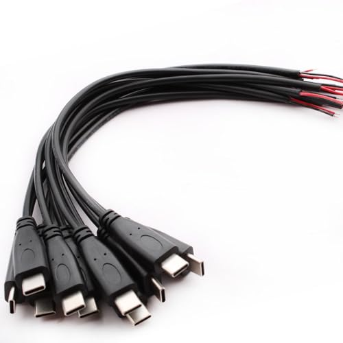 VISSQH 10 Stück USB Typ-C Pigtail Kabel,22AWG 5V 3A USB-C-Stecker auf 2poligen Blankdraht,2-adriges USB C-Verlängerungskabel,usb c stecker löten mit offenem Ende für Heimwerker (25cm) von VISSQH