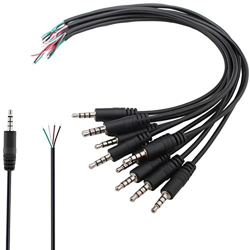 VISSQH 10Pcs 3,5mm Klinkenbuchse, Klinkenstecker 3.5mm TRRS 4pol Audio stecker zum löten 3.5mm Mini Stereo Klinkenstecker Cable for Repairing Audio Kopfhörer Cables(30 cm) von VISSQH
