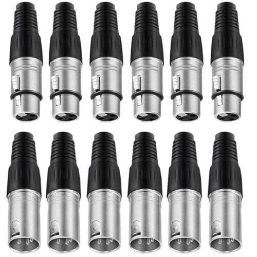VISSQH 12 Stück 3-pin XLR Anschlüsse, Mikrofonkabelstecker Mikrofon-Audiobuchse XLR Lötanschluss 3-pin XLR Männliche/Weibliche Panel Mount Anschlüsse(6 männliche und 6 weibliche) von VISSQH