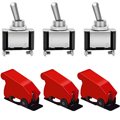VISSQH 12 volt schalter wasserdicht,auto kippschalter, SPST 2-Pin EIN/AUS Metall Auto Wippschalter,mit Wasserdicht Schutzkappe 12 volt schalter ， zum Auto KFZ LKW Boot (3er Pack, rot) von VISSQH