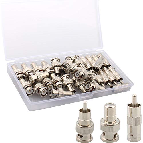 VISSQH 30 Stück BNC auf Cinch Adapter Kit,10 Stück BNC Buchse Auf RCA Stecker,10 Stück BNC Stecker auf RCA Stecker,10 Stück BNC Stecker auf RCA Buchse, für Videoüberwachung/CCTV/Monitor von VISSQH