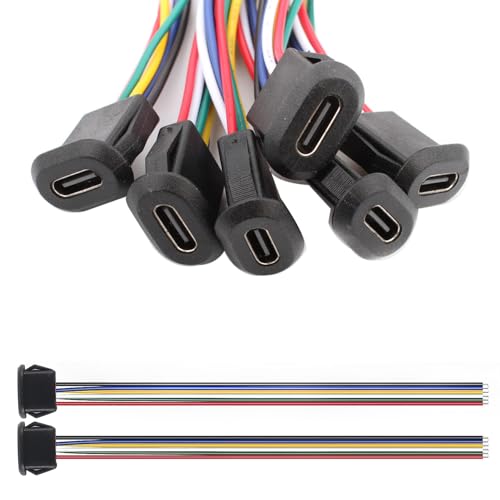 VISSQH 6 Stück USB Typ-C-Buchse mit Schnappnut Schnalle,3A 6 Polige USB C stecker löten,6-Draht USB C Einbaubuchse,24AWG USB C Female Kabel, USB C Buchse für Panelmontage VISSQH 6 Stück USB Typ-C-Buchse mit Schnappnut Schnalle,3A 6 Polige USB C stecker löten,6-Draht USB C Einbaubuchse,24AWG USB C Female Kabel, USB C Buchse für Panelmontage von VISSQH