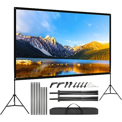 VISULAPEX 120" Leinwand Beamer mit Stand HD 4K, 16: 9, 160°Betrachtung Leinwand Beamer mit Stativ Schnelles Falten Tragbare für Heimkino, Camping und Büropräsentationen von VISULAPEX