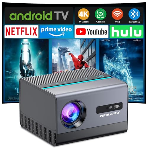 Smart Beamer 4K【Integrierte Apps/Autofokus】 800ANSI WiFi 6 und Bluetooth Projektor mit Android TV 12, VISULAPEX 1080P Full HD Beamer Heimkino Outdoor 200" Display Smart Beamer 4K【Integrierte Apps/Autofokus】 800ANSI WiFi 6 und Bluetooth Projektor mit Android TV 12, VISULAPEX 1080P Full HD Beamer Heimkino Outdoor 200" Display von VISULAPEX
