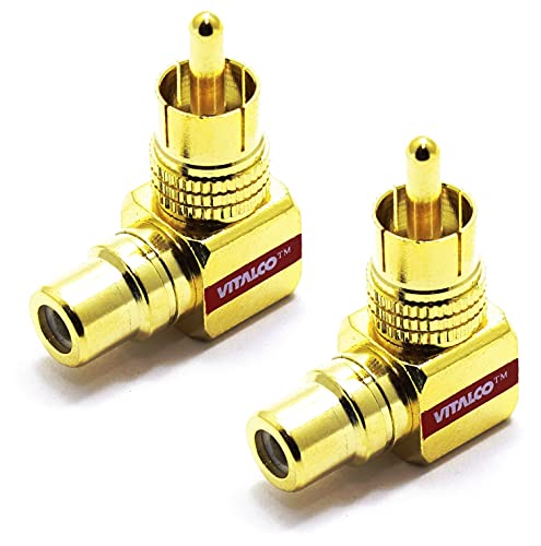 VITALCO Cinch Winkeladapter 90 2 stück Winkelstecker Kupplung Adapter Vergoldet Chinch Winkel Stecker RCA von VITALCO