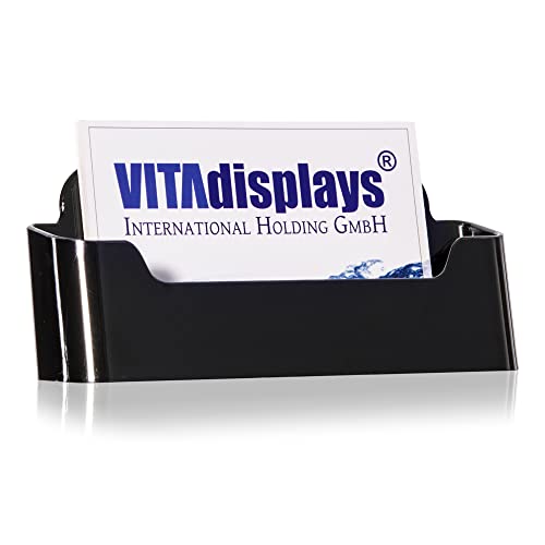 10 Stk. DIN A7 Tisch-Visitenkartenhalter im Querformat, standfester Visitenkartenspender, Visitenkartenständer in schwarz, Visitenkartenaufsteller für A7 Flyer und Visitenkarten von VITAdisplays