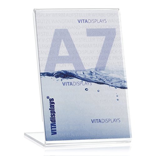 10 Stück VITAdisplays® DIN A7 Werbeaufsteller / Preishalter / Fotoaufsteller (7,4×10,5cm), Transparent aus original PLEXIGLAS® (10er Pack) von VITAdisplays