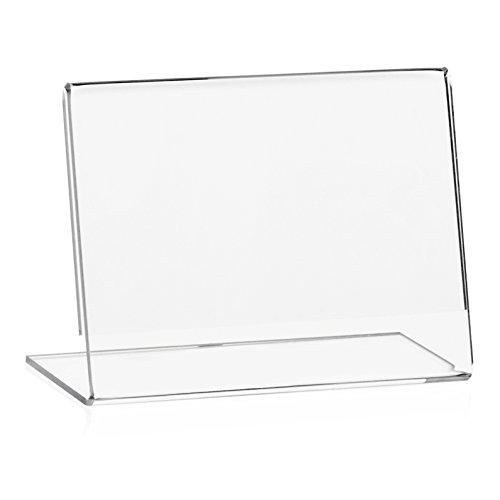 10 Stück VITAdisplays® DIN A7 Werbeaufsteller L-Ständer im Querformat/Preishalter/Preisaufsteller (10,5 x 7,4 cm), Transparent aus original PLEXIGLAS® (10er Pack) von VITAdisplays