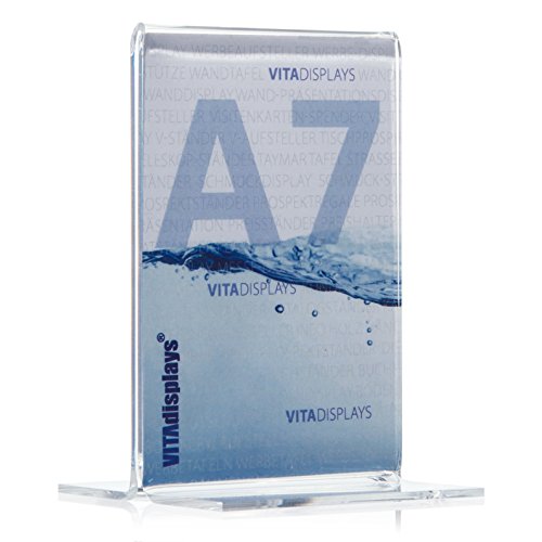 10 Stück Werbeaufsteller als T-Ständer/T-Aufsteller im DIN A7 Hochformat, transparenter Tischaufsteller aus original PLEXIGLAS® (10er Pack) von VITAdisplays