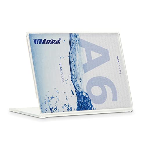2 Stk. DIN A6 Werbeaufsteller als Premium L-Ständer im Querformat, transparenter, standfester Tischaufsteller, L-Aufsteller aus 3.0 mm PLEXIGLAS mit Anti-Rutsch-Noppen für einen sicheren Stand von VITAdisplays