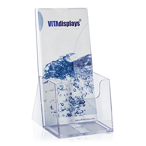 2 Stk. DIN lang - trifold – Tischprospektständer als DL Flyerständer mit Extra-Fülltiefe, transparenter Flyerhalter und Tisch-Prospekthalter, Tisch-Prospektständer für Flyer, Kataloge und Prospekte von VITAdisplays
