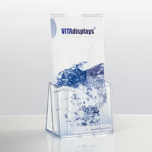 2 Stück Tisch-Prospektständer als DIN lang Flyerständer, trifold DL Prospekthalter von VITAdisplays®, standfeste Tischprospektständer von VITAdisplays