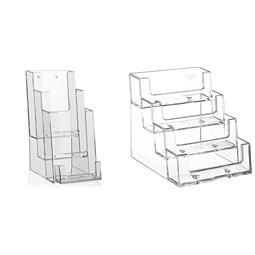 Aufsteller für Flyer im Format DIN Lang 1/3 A4 Hochformat mit 3 Etagen und extra Visitenkartenhalter & taymar Visitenkartenhalter, Visitenkartenständer, Visitenkartenaufsteller, 4 Etagen, transparent von VITAdisplays