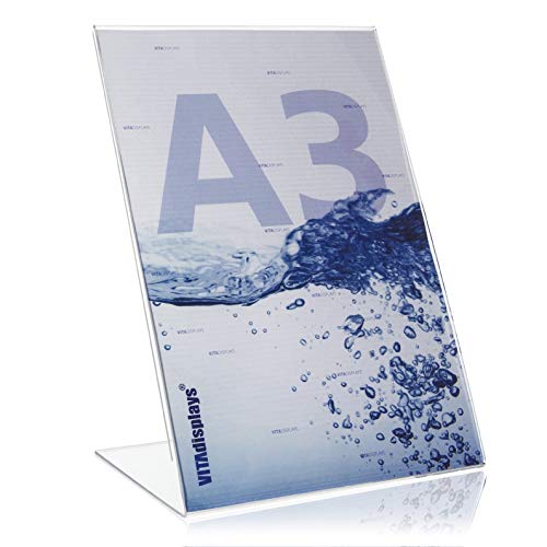 DIN A3 Werbeaufsteller/L-Ständer/L-Aufsteller im Hochformat/Tischaufsteller aus original PLEXIGLAS® von VITAdisplays