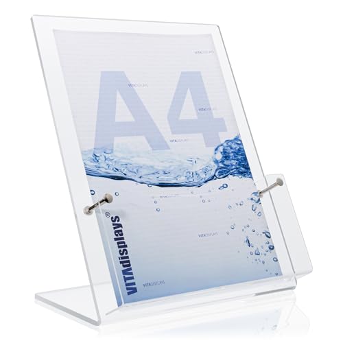 DIN A4 Design Tisch-Prospektständer „Deluxe“ - hochwertiger Flyerständer aus original PLEXIGLAS, Prospekthalter als standfester A4 Flyerhalter mit diamant-satinierten Kanten - Made in Germany von VITAdisplays