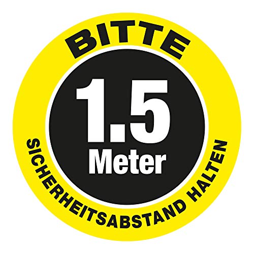 Hinweisaufkleber/Sicherheitsschild als Wartepunkt „Bitte 1.5 Meter Sicherheits-Abstand halten“ (30 x 30 cm) gelb von VITAdisplays