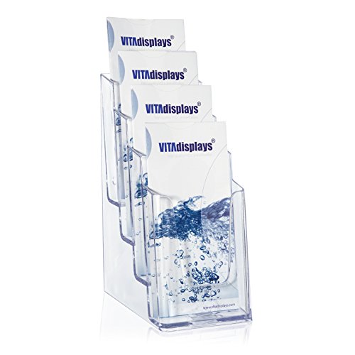 VITAdisplays® 5er Pack DIN lang DL Tisch-Prospektständer/Prospekthalter/Flyerständer mit 4 Etagen, Transparent (5 Stück) von VITAdisplays