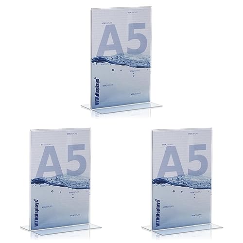 VITAdisplays® DIN A5 Tischaufsteller/Werbeaufsteller als T-Ständer/T-Aufsteller aus original PLEXIGLAS® (Packung mit 3) von VITAdisplays