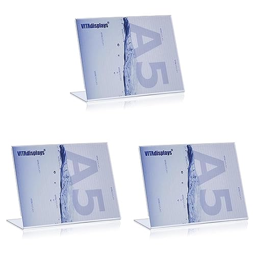 VITAdisplays® Werbeaufsteller/L-Ständer/Querformat, DIN A5 (21×14,8cm), Transparent aus original PLEXIGLAS® (Packung mit 3) von VITAdisplays