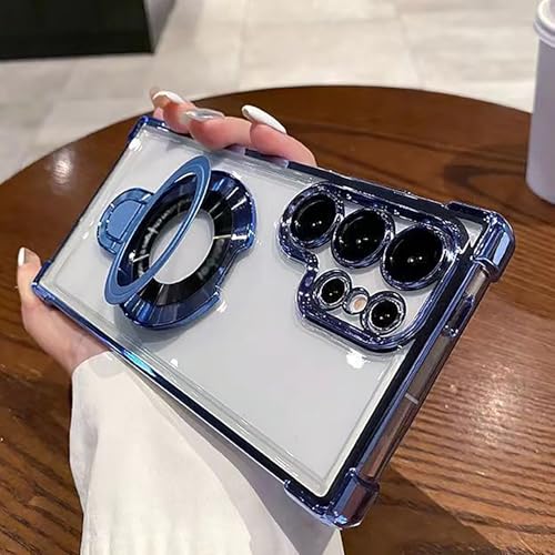 Airbag Four Corners Anti-Drop Magnetic Bracket Case Cover for Samsung, Four Corners Anti Drop Cell Phone Case for Samsung S22 S23 S24 Plus Ultra (S22,Blue) von VIUXL