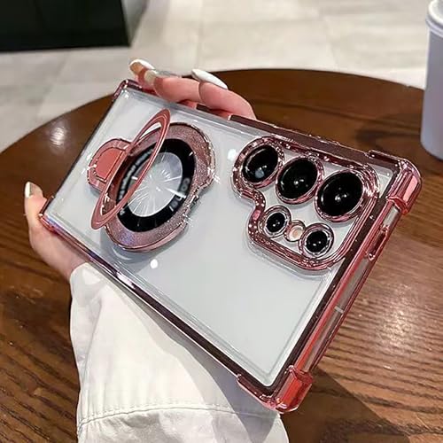 Airbag Four Corners Anti-Drop Magnetic Bracket Case Cover for Samsung, Four Corners Anti Drop Cell Phone Case for Samsung S22 S23 S24 Plus Ultra (S23FE,Pink) von VIUXL