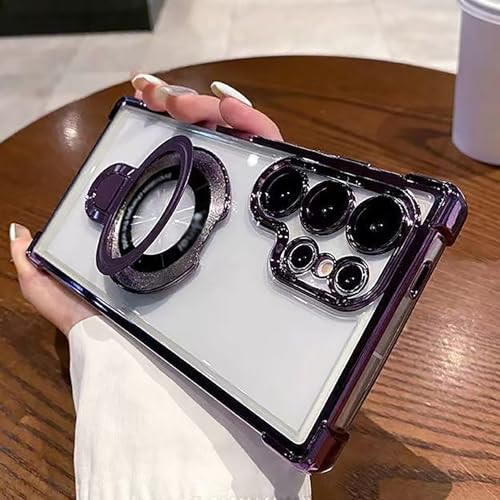 Airbag Four Corners Anti-Drop Magnetic Bracket Case Cover for Samsung, Four Corners Anti Drop Cell Phone Case for Samsung S22 S23 S24 Plus Ultra (S23PLUS,Purple) von VIUXL