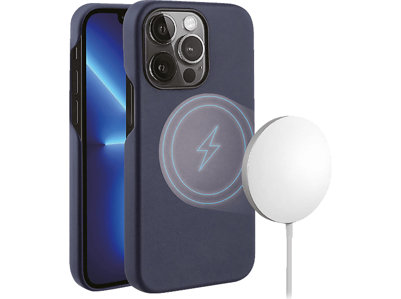 VIVANCO Mag Classic Cover, Magnetic Wireless Charging Support, Backcover, Apple, iPhone 13 Pro, Blau von VIVANCO