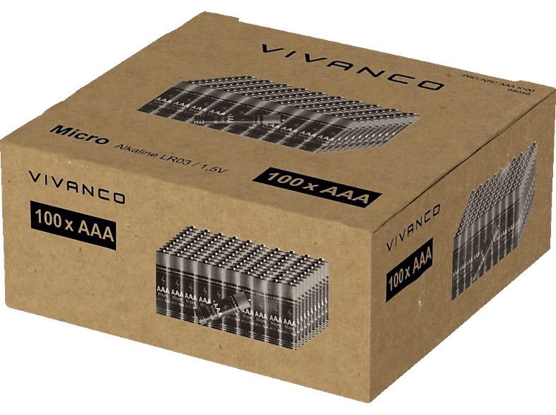 VIVANCO Micro AAA Batterie, Alkali-Mangan, 1.5 Volt 100 Stück von VIVANCO