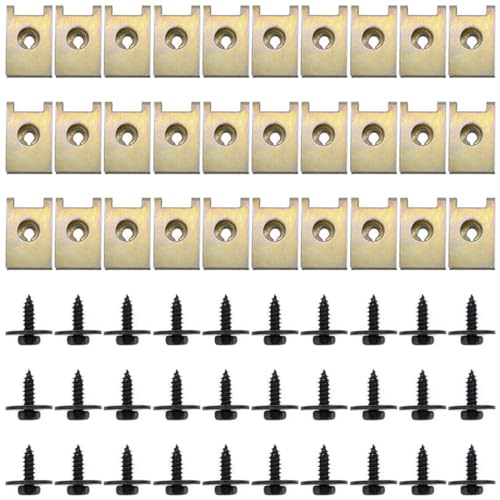 VIVIIHOO Blechmutter Blechschrauben Set, 30 Sätze Schwarz Edelstahl Blechschrauben Sortiment mit U-förmigen Halterungen für Auto von VIVIIHOO