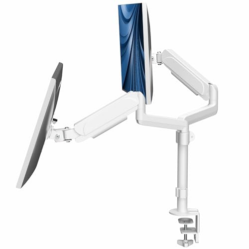 VIVO Dual-Monitorarmhalterung für Bildschirme von 43.2 bis 81.3 cm (17 bis 32 Zoll), pneumatische Höhenverstellung, voll schwenkbar, Weiß, STAND-V002KW von VIVO