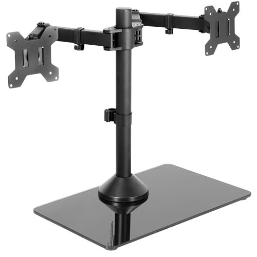 VIVO Freistehender Dual-Monitorständer mit schlankem Glasboden und verstellbaren Armen, für 2 Bildschirme bis zu 81,3 cm und je 10 kg, Schwarz, STAND-V002FG VIVO Freistehender Dual-Monitorständer mit schlankem Glasboden und verstellbaren Armen, für 2 Bildschirme bis zu 81,3 cm und je 10 kg, Schwarz, STAND-V002FG von VIVO