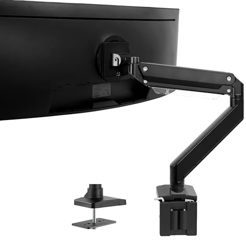 VIVO Hochwertiger Aluminium-Monitorarm für ultrabreite Monitore bis zu 124,5 cm und 15 kg, einzelner Schreibtischhalterung, pneumatische Höhe, max. VESA 100 x 100, schwarz, STAND-V101G1 von VIVO