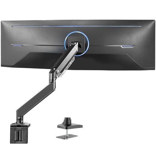 VIVO Hochwertiger Aluminium-Monitorarm für ultrabreite Monitore bis zu 124,5 cm und 15 kg, einzelner Schreibtischhalterung, pneumatische Höhe, max. VESA 100 x 100, schwarz, STAND-V101G1 von VIVO