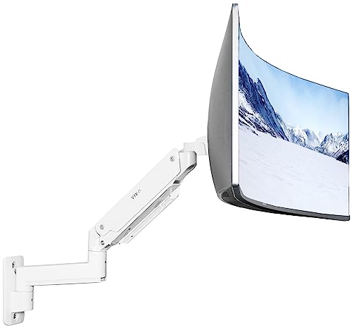 VIVO Hochwertiger Monitorarm aus Aluminium, für ultrabreite Bildschirme bis zu 124,5 cm und 20 kg, einzelne Wandhalterung, pneumatische Höhe, max. VESA 100 x 100, weiß, Halterung V101G1W von VIVO