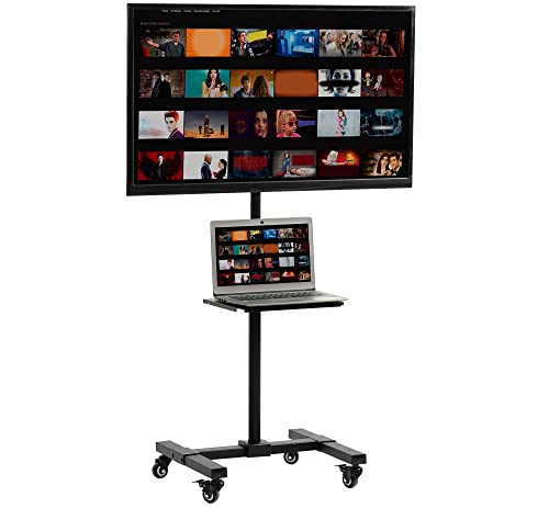 VIVO Mobiler TV-Wagen für 13 bis 50 Zoll Bildschirme bis 20 kg, LCD LED OLED 4K Smart Flat, gebogene Monitorplatten, Rollständer, DVD-Regal, Räder, max. VESA 200x200, schwarz, STAND-TV07W-S von VIVO