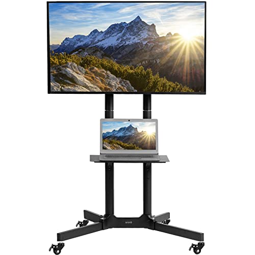 VIVO Mobiler TV-Wagen für 32-83 Zoll Bildschirme bis 50 kg, LCD LED OLED 4K Smart Flach- und Curved Panels, Rollständer mit Laptop-DVD-Ablage, Feststellräder, Max VESA 600x400, Schwarz, STAND-TV03E von VIVO