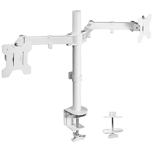 VIVO STAND-V032W Dual-Monitor-Tischhalterung, robust, voll Verstellbarer Ständer, passend für 2 LCD-LED-Bildschirme bis 81,3 cm (32 Zoll), Weiß von VIVO