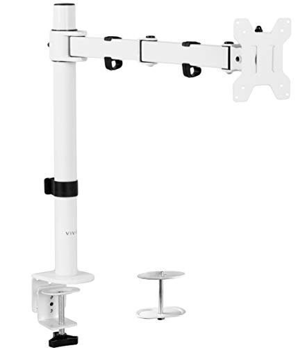 VIVO Schreibtischhalterung, 1 Arm, für Bildschirme bis zu 96,5 cm (38 Zoll), ultrabreit, voll Verstellbarer Ständer mit C-Klemme und Ösenfuß, VESA 75 x 75 mm oder 100 x 100 mm, Weiß, STAND-V001W von VIVO