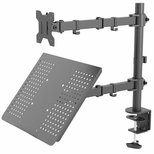 VIVO Voll einstellbare Einzel Computer-Monitor und Laptop-Schreibtischhalter Combo schwarz Ständer mit Tülle Option passt 13" bis 24" Bildschirme (Stand-v002c) von VIVO