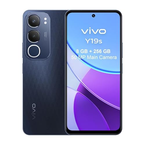 VIVO Y19s Smartphone, 8 GB RAM + 256 GB ROM, 50-MP-Hauptkamera, 5150-mAh-Akku, dynamisches Licht, superhelles Display von 16,9 cm (6,68 Zoll), IP64, 4G-Handy, Dual-SIM, Android 14, Schwarz von VIVO