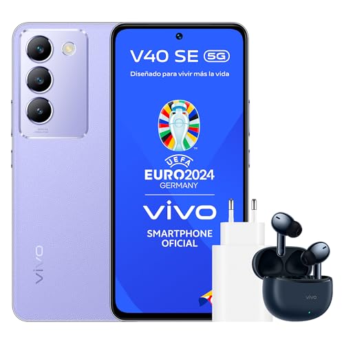 vivo V40 SE 5G Smartphone, Android-Handy, 8 GB + 256 GB, 120 Hz AMOLED-Display, 50 MP Dreifachkamera, 5000-mAh-Akku, TWS 3e Kopfhörer + Ladegerät 44 W FlashCharge, Violett von VIVO